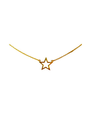 Gold star necklace on a white background