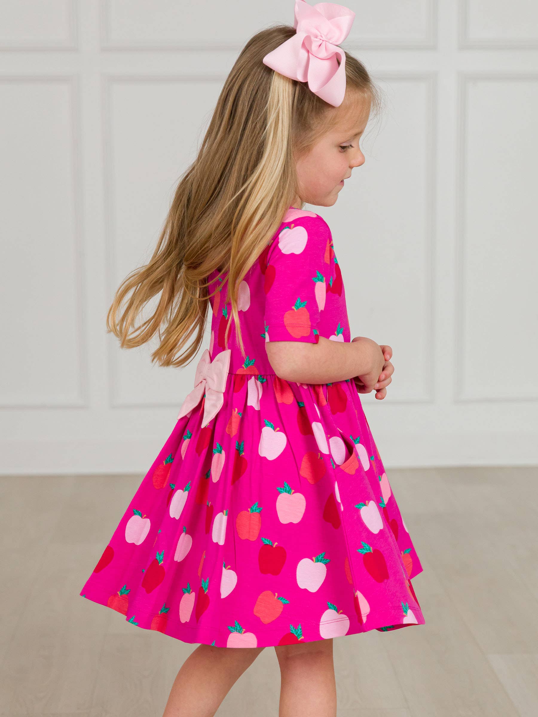 knit apple dress Toddler Girl Apple Print Short-Sleeve Knit Dress - Navy