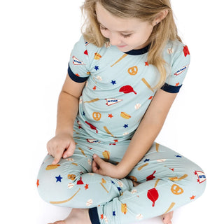 Play Ball Baseball Two-Piece Bamboo Short Sleeve Pajama Kids Pants Set