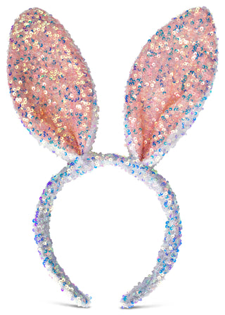 Glittery bunny ears headband on a white background