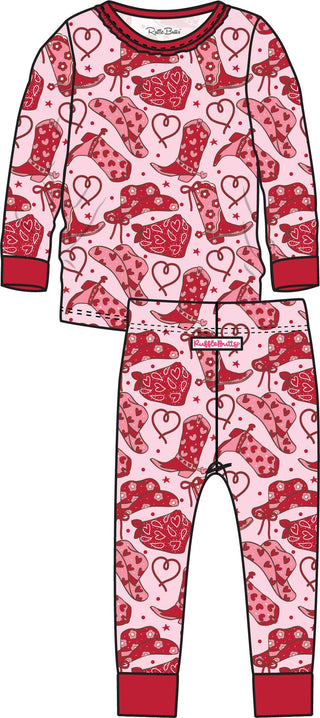 Girls SoftSnooze™ Bamboo Viscose Ruffle Long Sleeve Pajama Set in Lasso Love