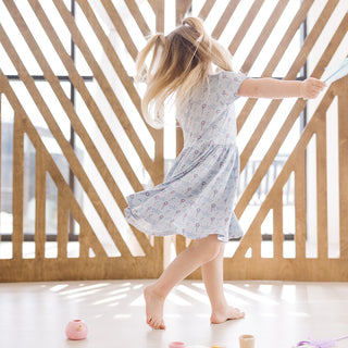 Bamboo Flutter Sleeve Twirl Dress with Pockets: Dew Magical Princess