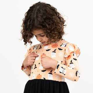 Boo-Tastic Glow-in-the-Dark Halloween Flutter Long Sleeve Tulle Twirl Dress