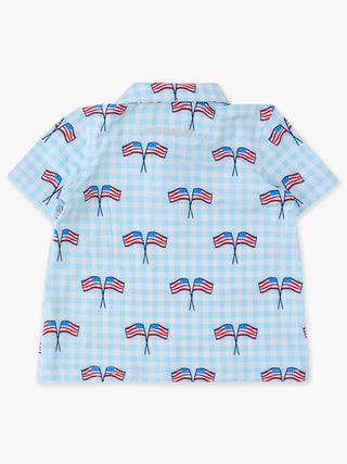 Boys Patriotic Performance Polo – Patriotic Gingham American Flag Shirt | Stretchy Short Sleeve Kids Polo for Summer, 4th of July & Family Matching Outfits