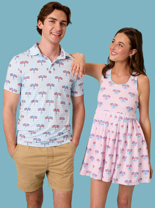 Men’s Patriotic Performance Polo – Patriotic Gingham American Flag Shirt | Soft Stretch Athletic Polo for Summer, 4th of July & Family Matching Outfits