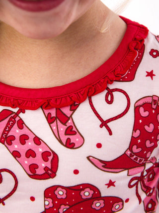 Toddler Girls SoftSnooze™ Bamboo Viscose Ruffle Long Sleeve Pajama Set with Signature Rear Ruffles in Lasso Love