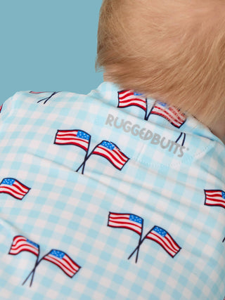 Boys Patriotic Performance Polo – Patriotic Gingham American Flag Shirt | Stretchy Short Sleeve Kids Polo for Summer, 4th of July & Family Matching Outfits