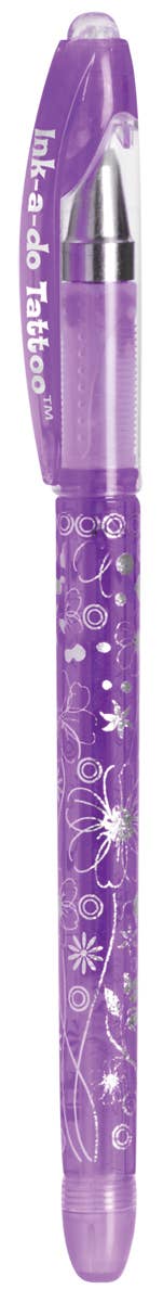 Ink-a-Do Tattoo Pens Set for Kids & Tweens – Washable Temporary Body Art Gel Pens with Stencils | Non-Toxic Glitter Tattoo Markers for Creative Play (6 Pens + 3 Stencils)