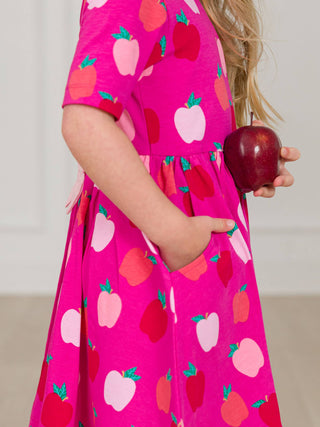 Toddler Apple of My Eye Knit Short Sleeve Twirl Dress - 4T by RuffleButts Toddler Apple of My Eye Knit Short Sleeve Twirl Dress - 4T by RuffleButts
