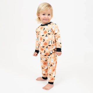 Boo-Tastic Glow-in-the-Dark Halloween Two-Piece Bamboo Long Sleeve Kids Pajama Pants Set