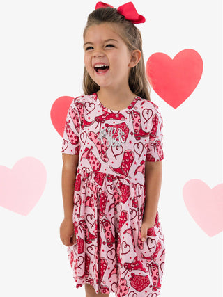 Short Sleeve Knit Twirl Dress in Lasso Love