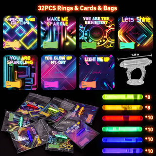 Kids' Valentine Cards & Glow Stick Rings - Set of 36