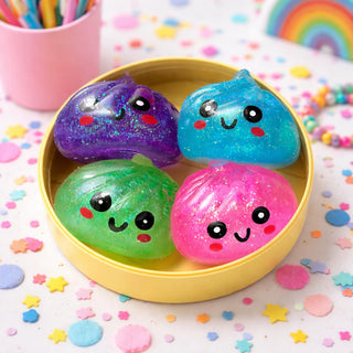 Mini Dumpling Squishy Set (4 Pack) – Glitter Mystery Sensory Fidget Toys for Stress Relief, Anxiety & Focus | Cute Kawaii Dumpling Squishies