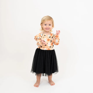 Boo-Tastic Glow-in-the-Dark Halloween Flutter Long Sleeve Tulle Twirl Dress