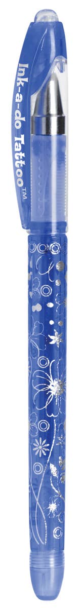 Ink-a-Do Tattoo Pens Set for Kids & Tweens – Washable Temporary Body Art Gel Pens with Stencils | Non-Toxic Glitter Tattoo Markers for Creative Play (6 Pens + 3 Stencils)