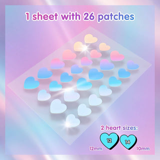 Holographic Heart Hydrocolloid Pimple Patches (26 Count) – Cute Acne Spot Stickers for Blemish Care, Oil Absorption & Skin Protection