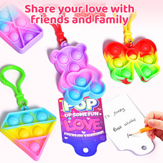 Valentine Cards with Pop Bubble Keychain Fidget Toys - Pack of 36