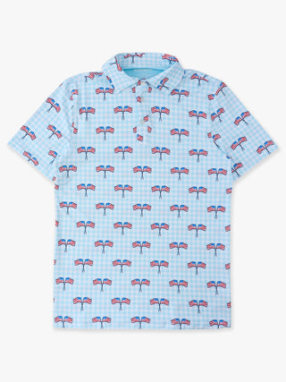 Men’s Patriotic Performance Polo – Patriotic Gingham American Flag Shirt | Soft Stretch Athletic Polo for Summer, 4th of July & Family Matching Outfits