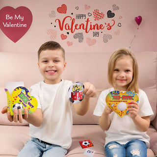 Sports-Themed Valentine Bracelets & Stickers w/Valentines Cards - Set of 30