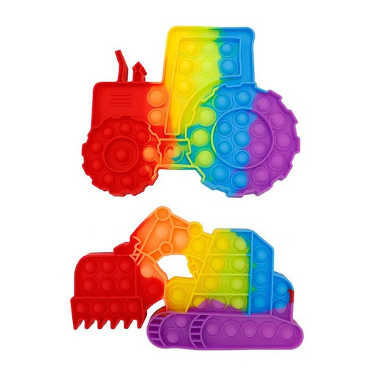 Tractor and Excavator Rainbow Push-Pop-It Bubble Fidget Toy