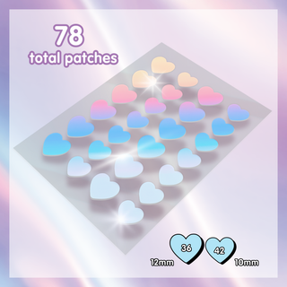 Holographic Heart Hydrocolloid Pimple Patches (78 Count) – Cute Acne Spot Stickers for Blemish Care, Oil Absorption & Skin Protection 💜