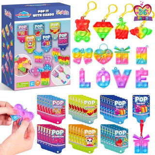 Valentine Cards with Pop Bubble Keychain Fidget Toys - Pack of 36