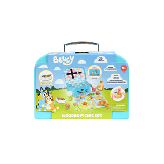 Bluey Wooden Picnic Play Set – 30 Piece Pretend Play Food Toy with Carry Case | Montessori-Inspired Kids Tea Party Set for Imaginative Play (FSC-Certified)
