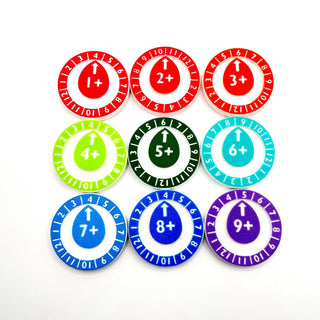 Set of colorful circular markers with numbers on a white background