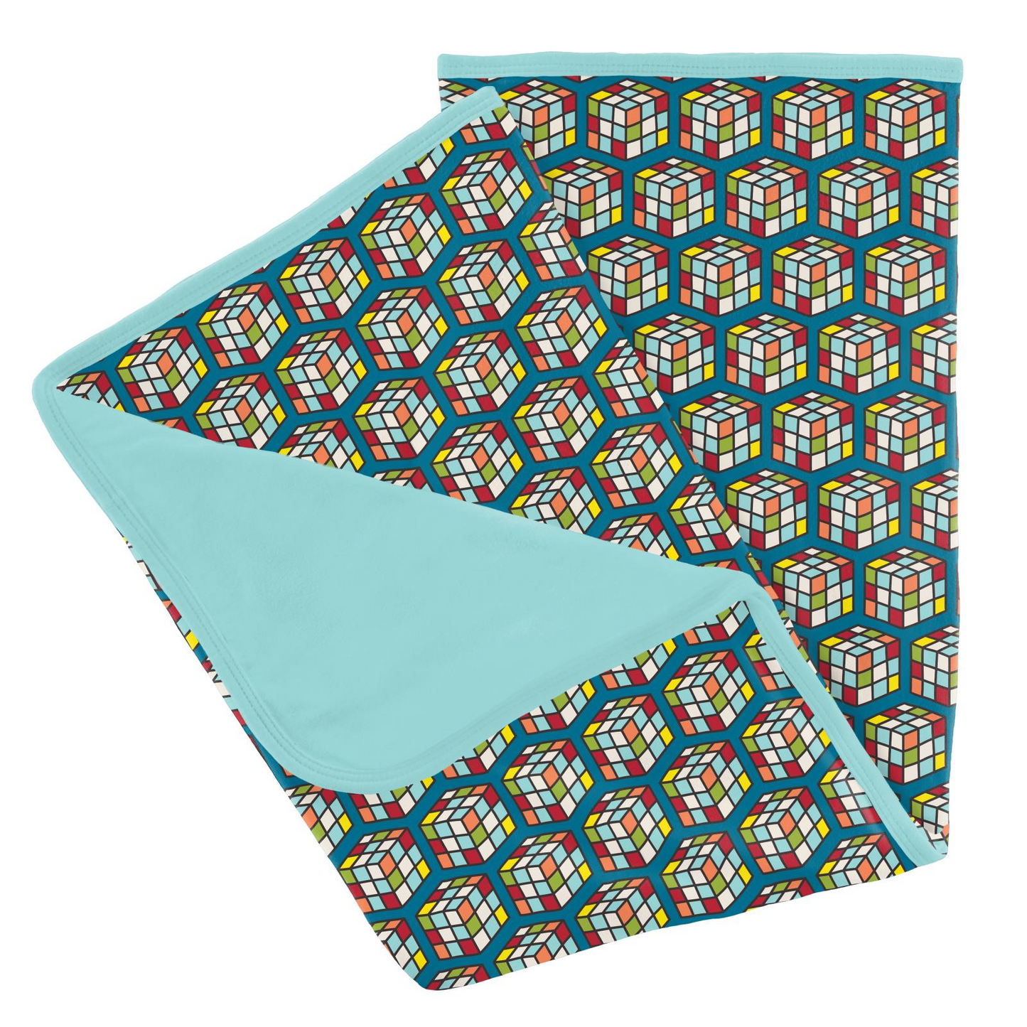 Kickee Pants Print Stroller Blanket: Cerulean Blue Puzzle Cube