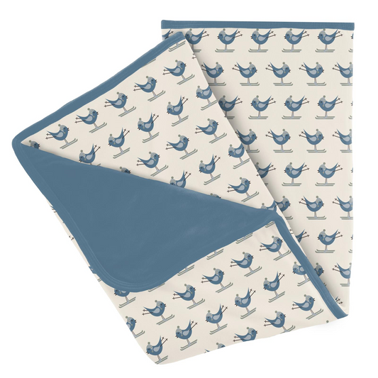 Kickee Pants Print Stroller Blanket: Natural Ski Birds