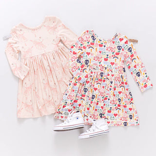 Girls Bamboo Steph Dress - Pink Ballerinas