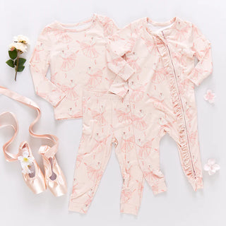 Kids Bamboo PJ Set - Pink Ballerinas