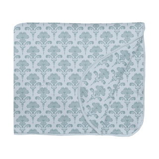 Print Fluffle Throw Blanket with Embroidery: Illusion Blue Damask