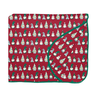 Fluffle Throw Blanket with Embroidery in Crimson Gnomes