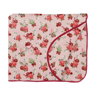 Fluffle Throw Blanket with Embroidery in Baby Rose Holiday Floral
