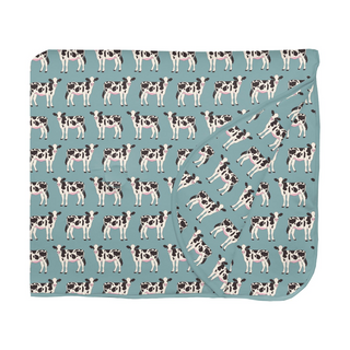 Print Fluffle Throw Blanket with Embroidery Jade Cows