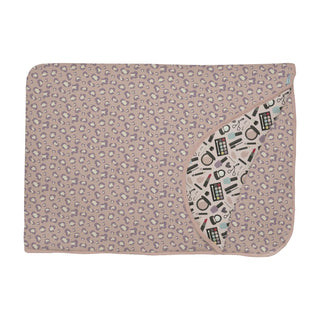 Fluffle Throw Blanket with Embroidery in Baby Rose Cheetah Print with Mama's Makeup