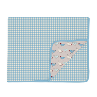 Print Toddler Blanket Seaside Blue Gingham/Latte Chicken