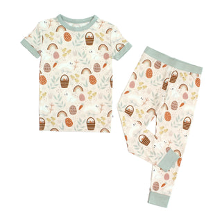 Hop To It Easter Bamboo Short Sleeve Kids Pajama Pants Set