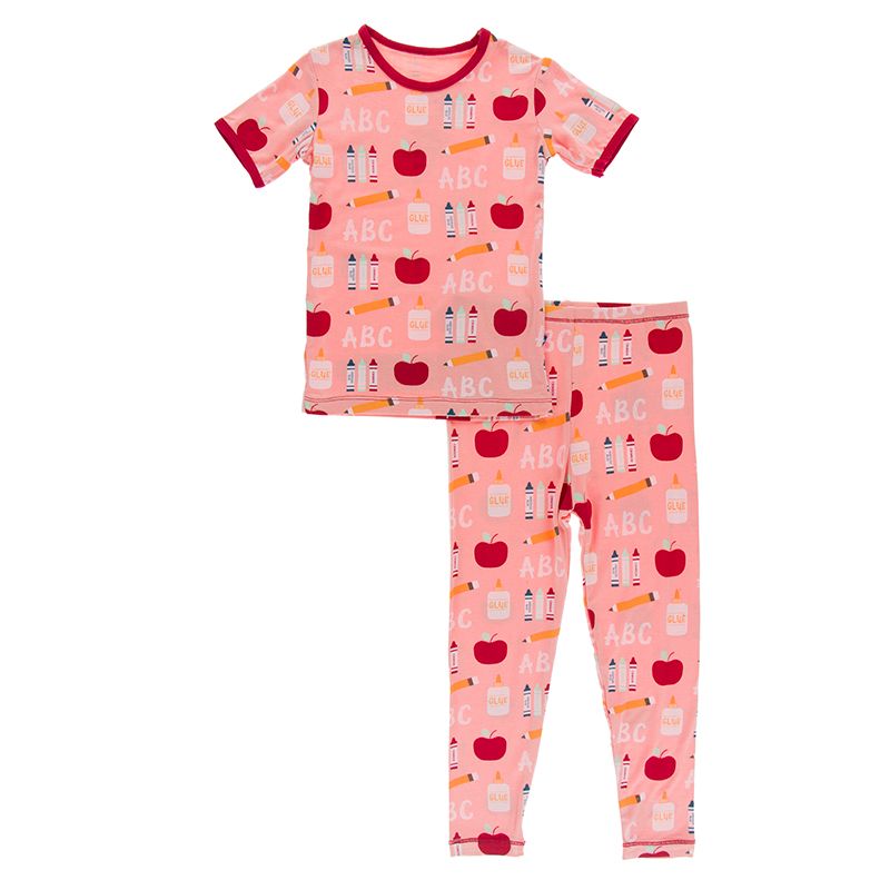 Kickee Pants Print Pajama Set: Blush First Day of School