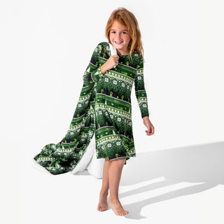 Minecraft Creeper Holiday Bamboo Girls' Long Sleeve Dress