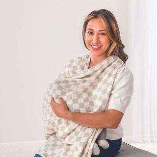 Breastfeeding Boss™ A Multitasking Must-Have for Nursing, Swaddling & More in Taupe Checkerboard