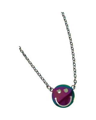Necklace with a smiley face pendant on a white background