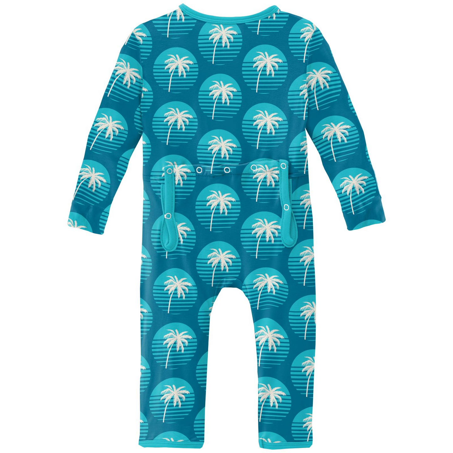 Kickee Pants Print Coverall with Snaps: Cerulean Blue Palm Tree Sun
