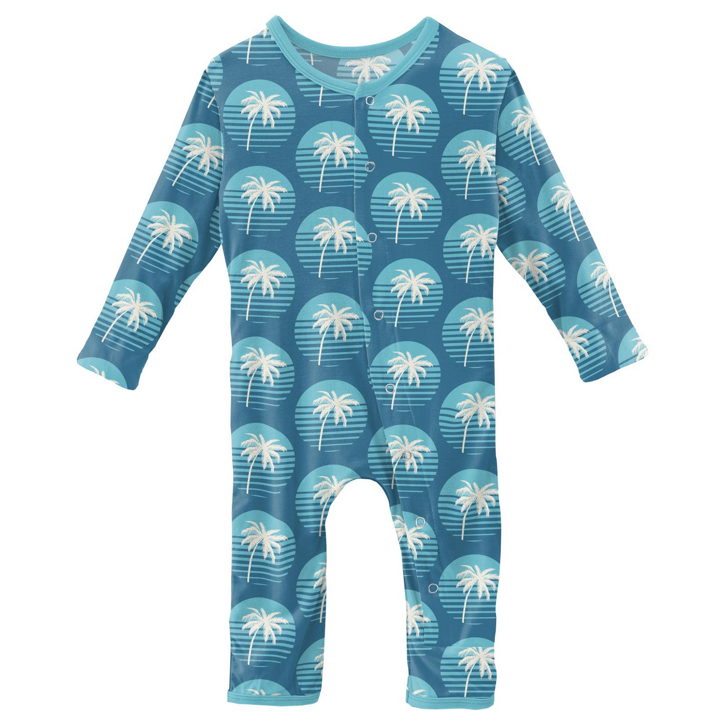 Kickee Pants Print Coverall with Snaps: Cerulean Blue Palm Tree Sun