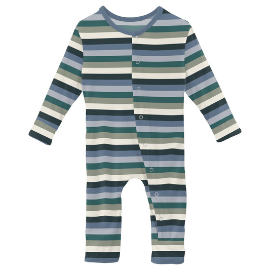 Print Coverall with Snaps: Snowy Stripe