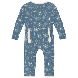 Coverall with Snaps: Parisian Blue Snowflakes