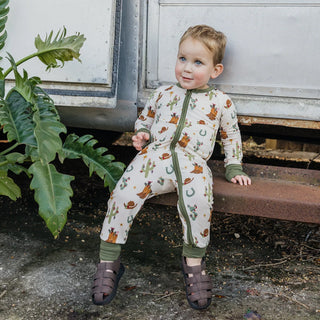 Cowboy Christmas Bamboo Convertible Footie Romper – Baby Christmas Pajamas