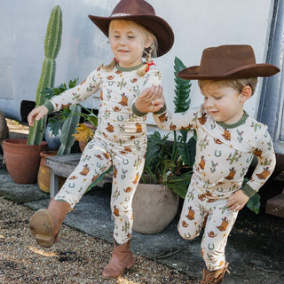 Cowboy Christmas Bamboo Two-Piece Pajama Set – Kids Christmas Pajamas
