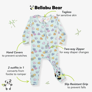 Bamboo Convertible Footie Candy Hearts Blue